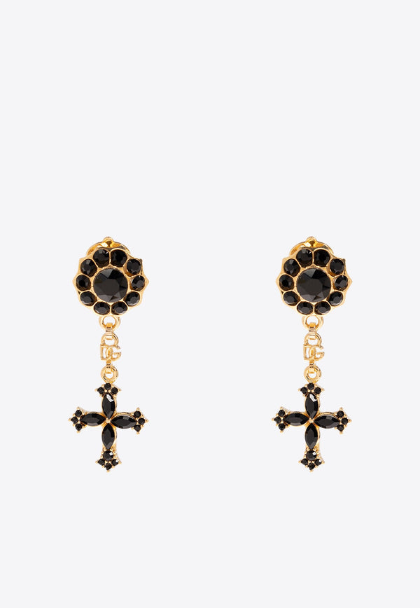 Rhinestone Embellished Drop Cross Earrings