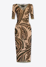 V-neck Printed Midi Dress