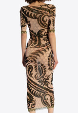 V-neck Printed Midi Dress