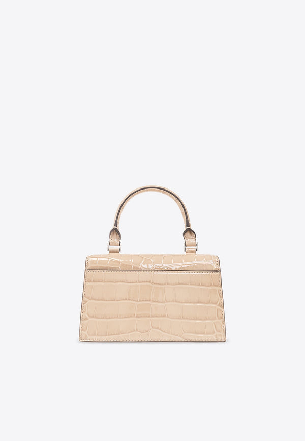 Mini Bon Bon Top Handle Bag in Croc-Embossed Leather