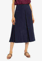 Pleated Twill Midi Skirt