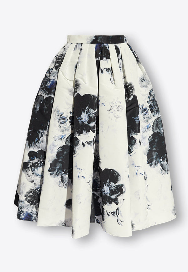 Chiaroscuro Print Pleated Midi Skirt