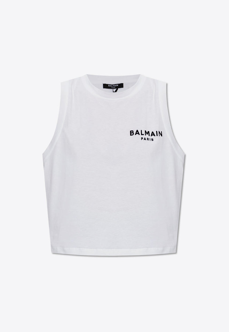 Flocked Logo Sleeveless Cropped T-shirt