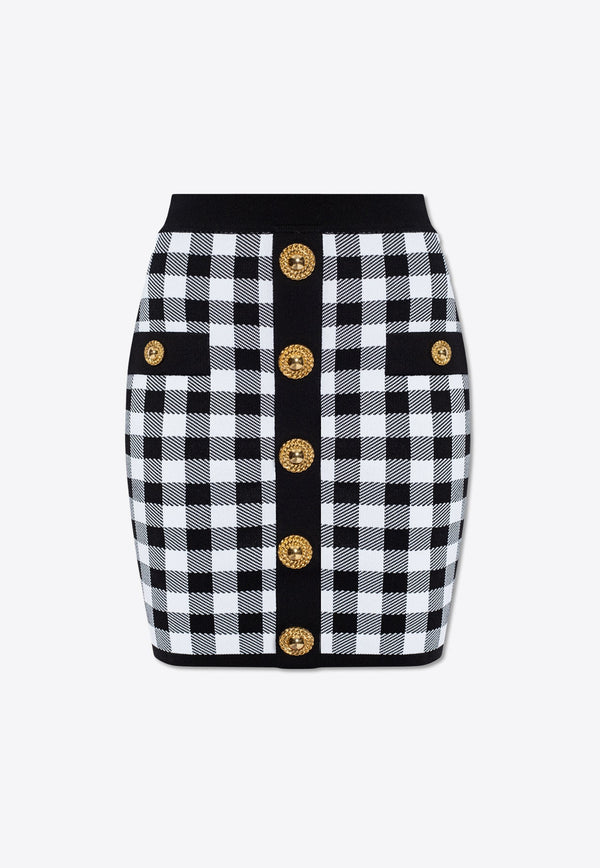 Gingham Check Knit Mini Skirt