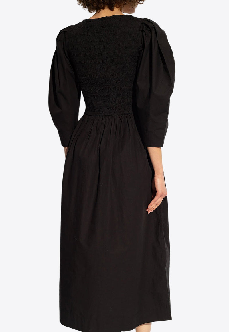 Smock-Detail Sleeved Maxi Dress