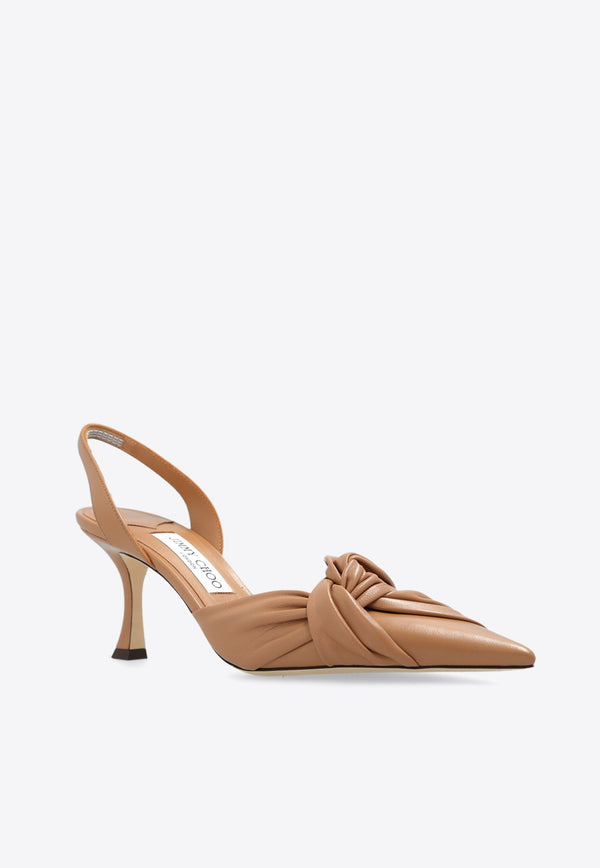 Hedera 70 Knotted Leather Slingback Pumps