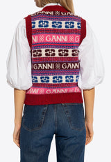 V-neck Wool-Blend Patterned Sweater Vest