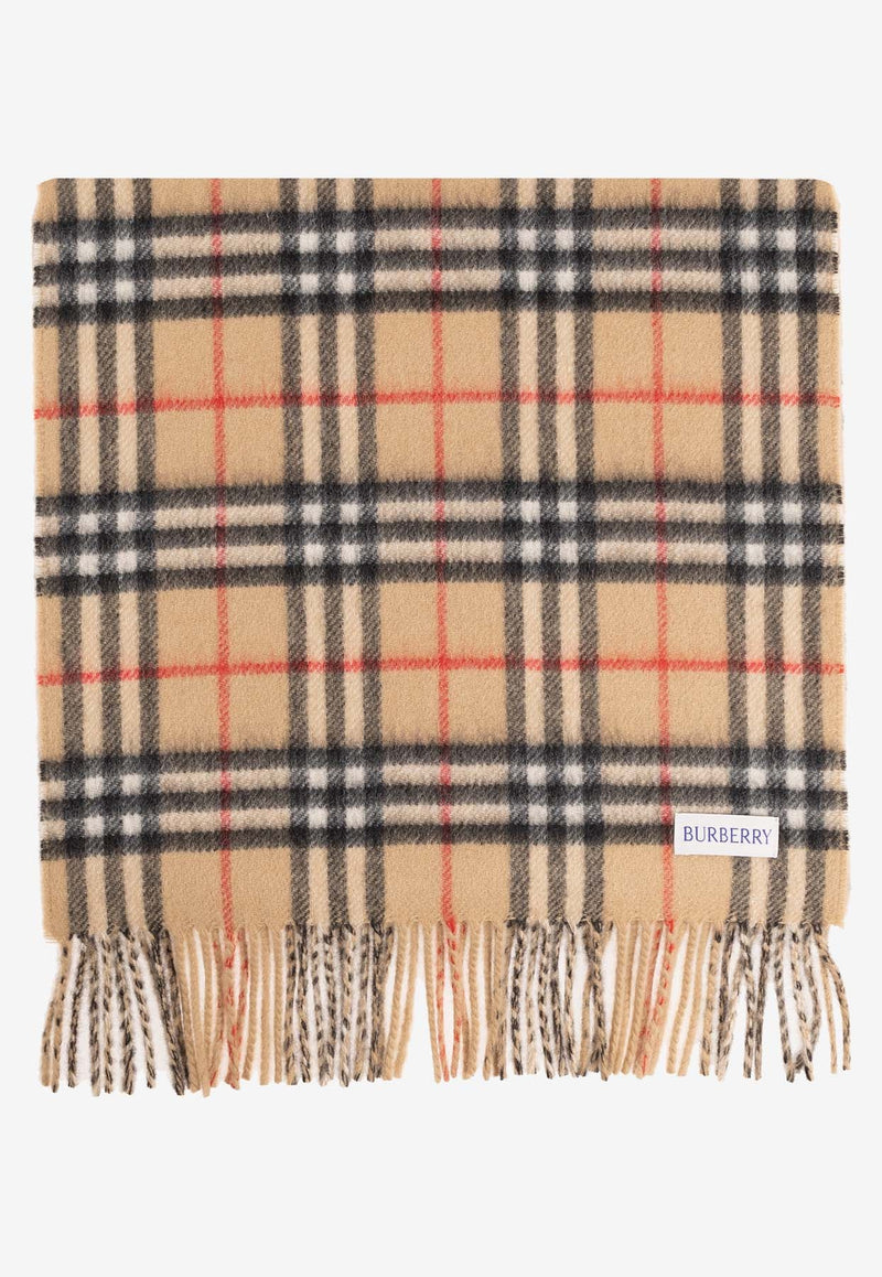 Checked Wool Fringed Scarf
