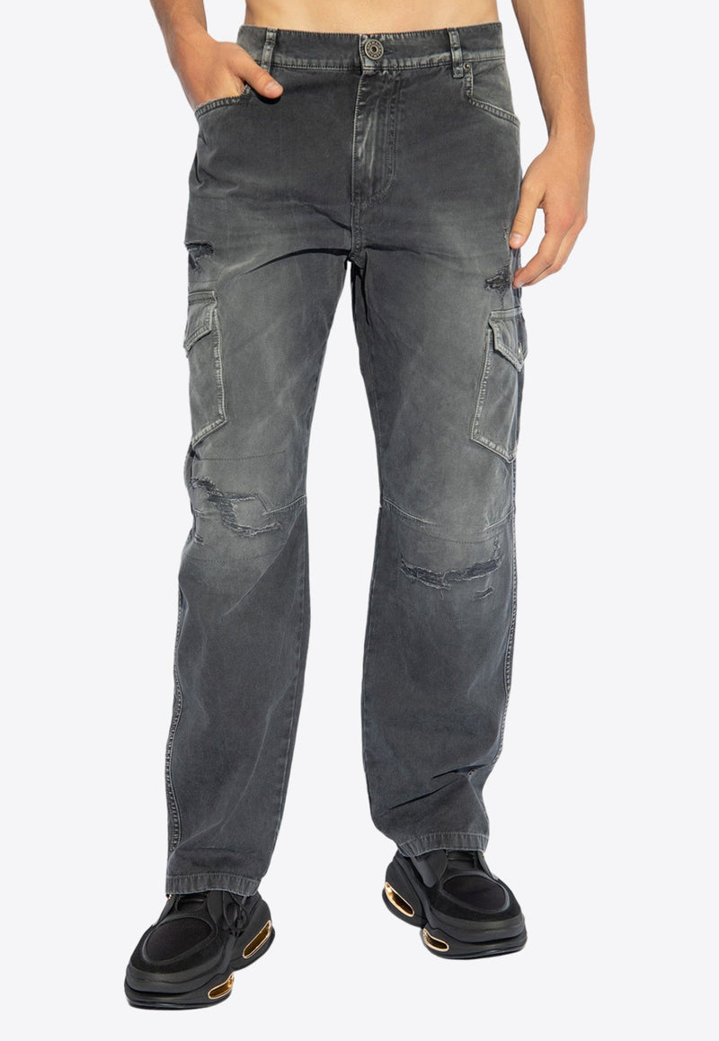 Straight-Leg Faded Cargo Jeans