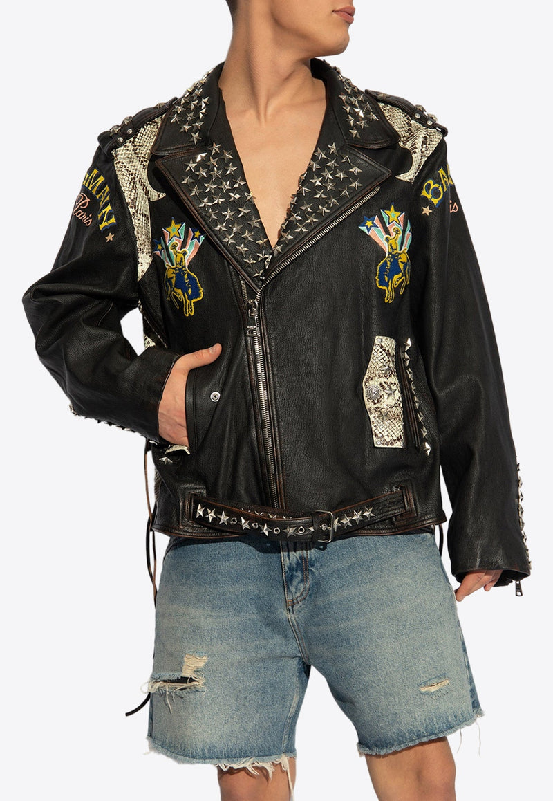 Western Leather Zip-Up Biker Jacket