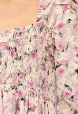 Floral Print Smocked Midi Dress