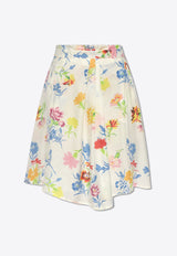 Drawn Flowers Midi Skirt