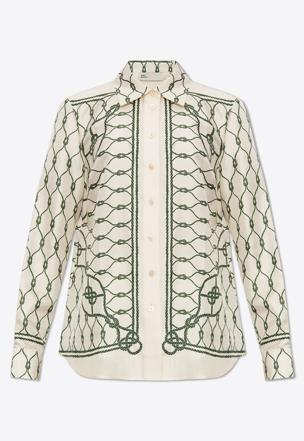 Long-Sleeved Printed Silk Shirt