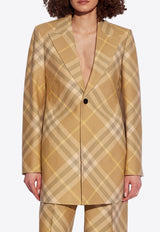 Single-Breasted Checked Wool Blazer