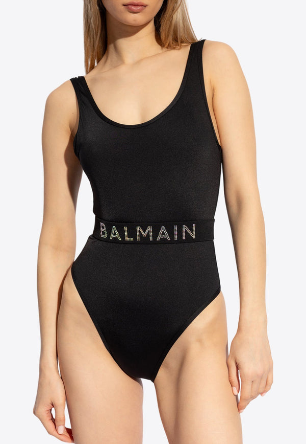 Studded Logo One-Piece Swimsuit