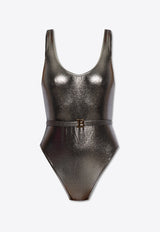 Metallic Belted One-Piece Swimsuit