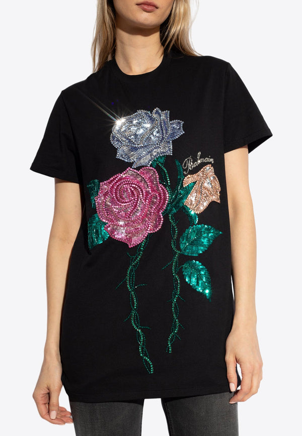 Rose Appliqué Crewneck T-shirt