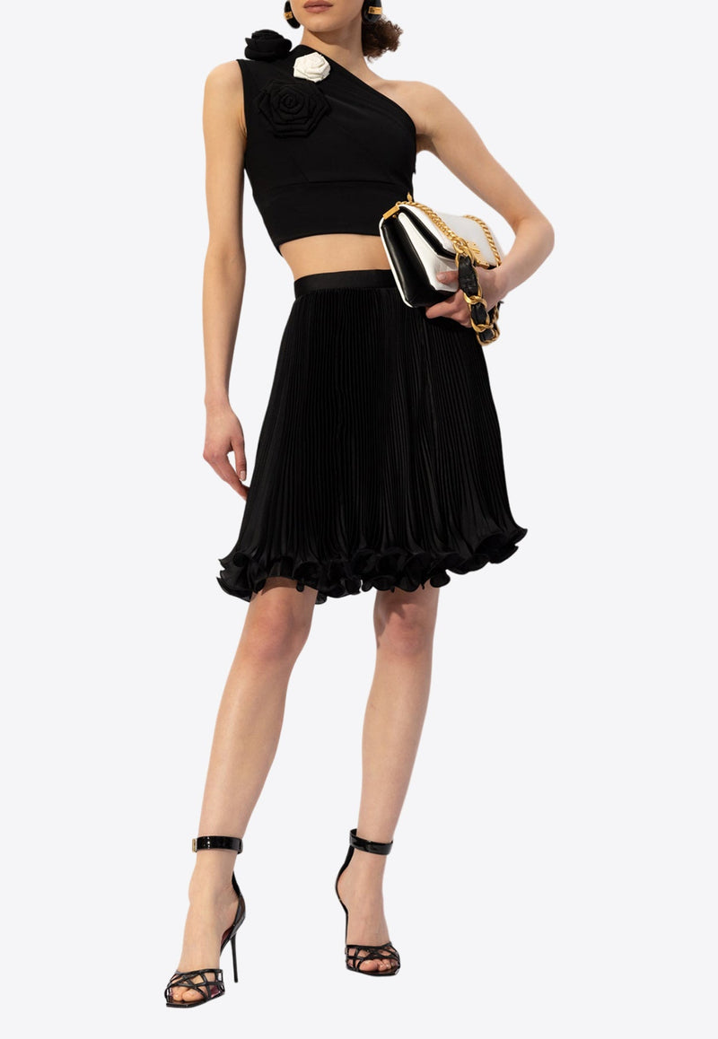 Pleated Satin Mini Skirt