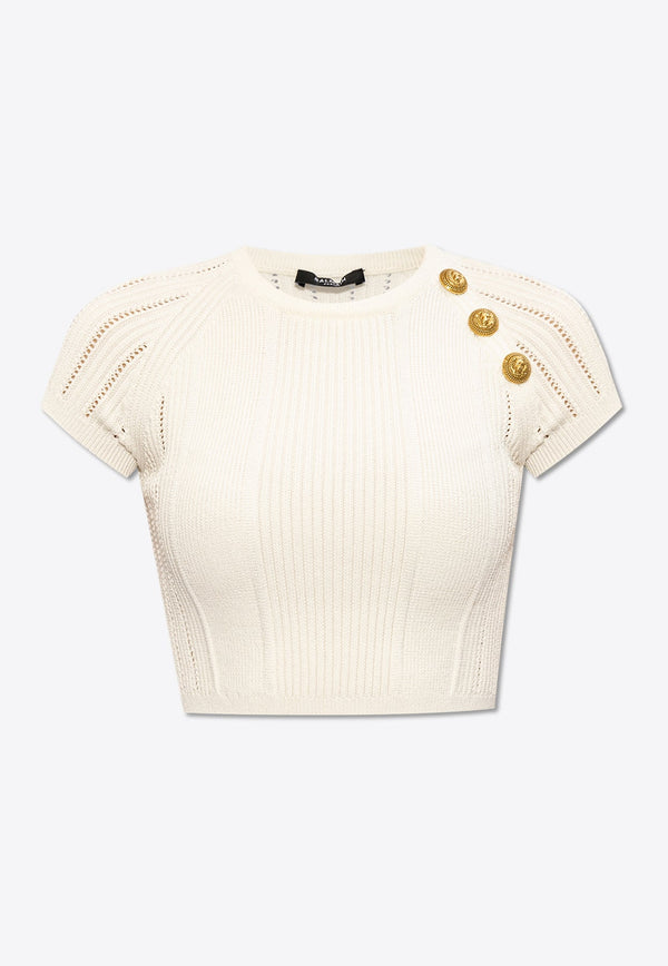 Three-Button Knitted Cropped Top