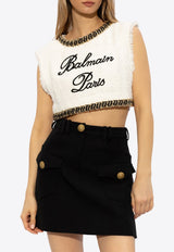 Logo-Embroidered Tweed Cropped Top