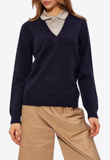 Layered Wool-Blend Polo Sweater