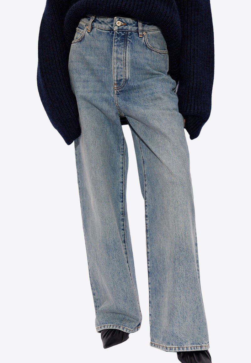 Wide-Leg Faded Jeans