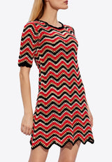 Crochet Knit Striped Mini Dress