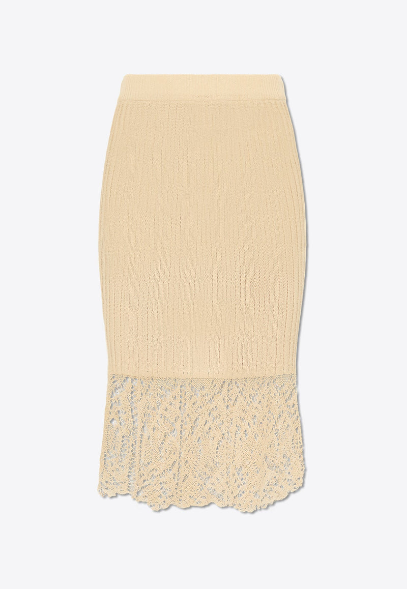 Lace-Trimmed Ribbed Midi Skirt