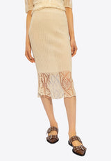 Lace-Trimmed Ribbed Midi Skirt