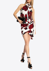 Rose Print Halterneck Mini Dress