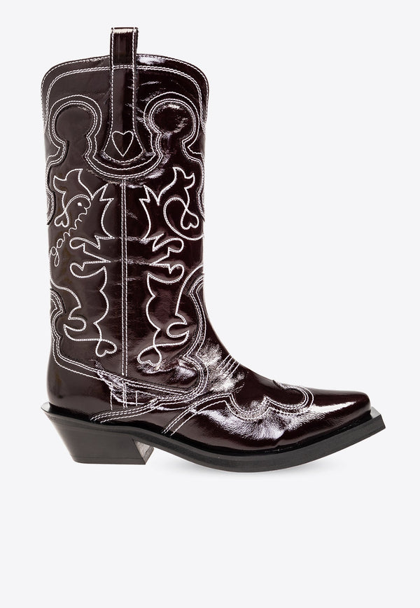 Embroidered Patent Leather Cowboy Boots