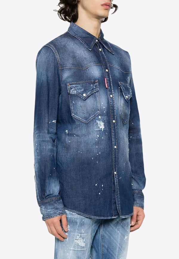 Paint Splatter Denim Shirt