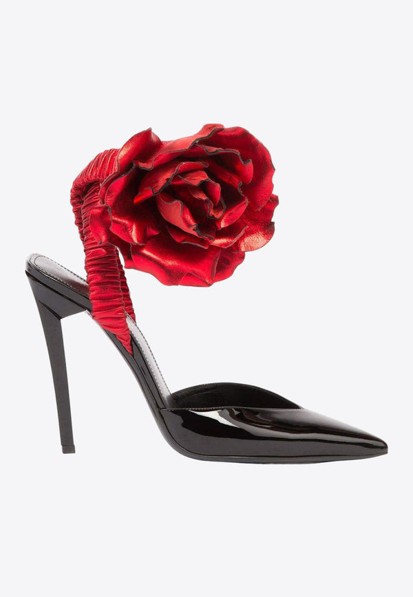 105 Floral Appliqué Patent-Leather Pumps