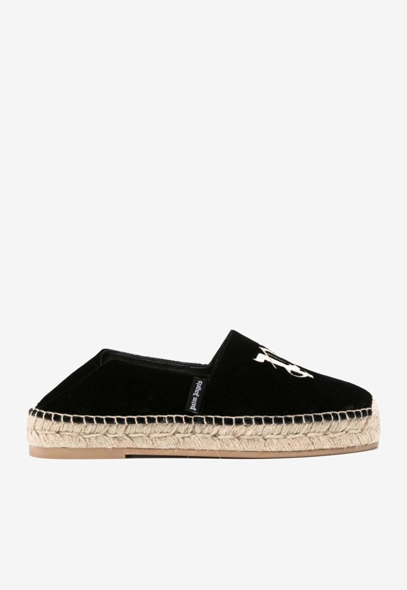 Logo Embroidered Velvet Espadrilles