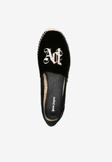 Logo Embroidered Velvet Espadrilles