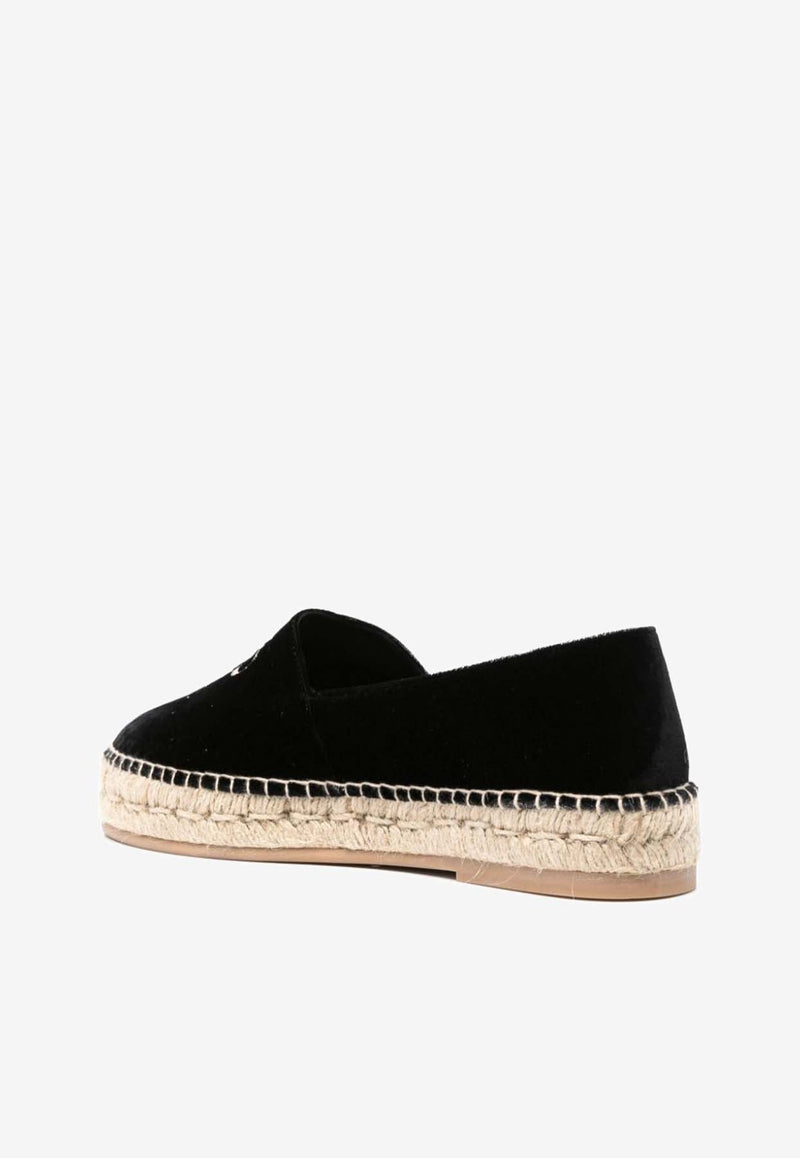 Logo Embroidered Velvet Espadrilles