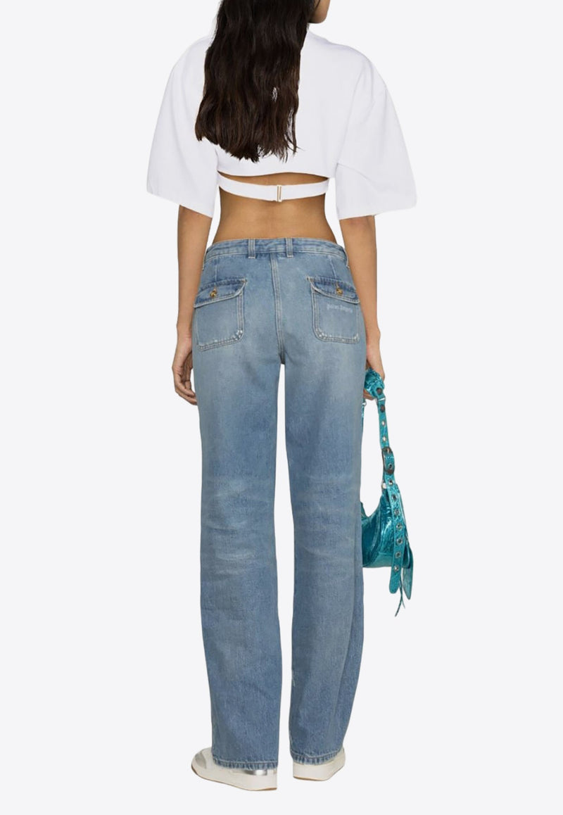 Knee-Panel Faded Jeans