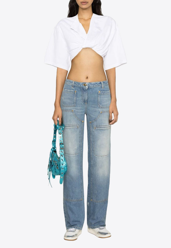 Knee-Panel Faded Jeans