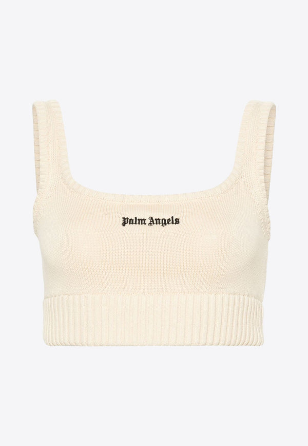Ribbed Knit Logo Cropped Top