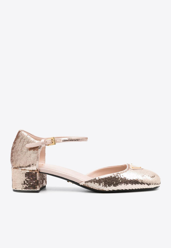 35 Logo Sequined Pumps