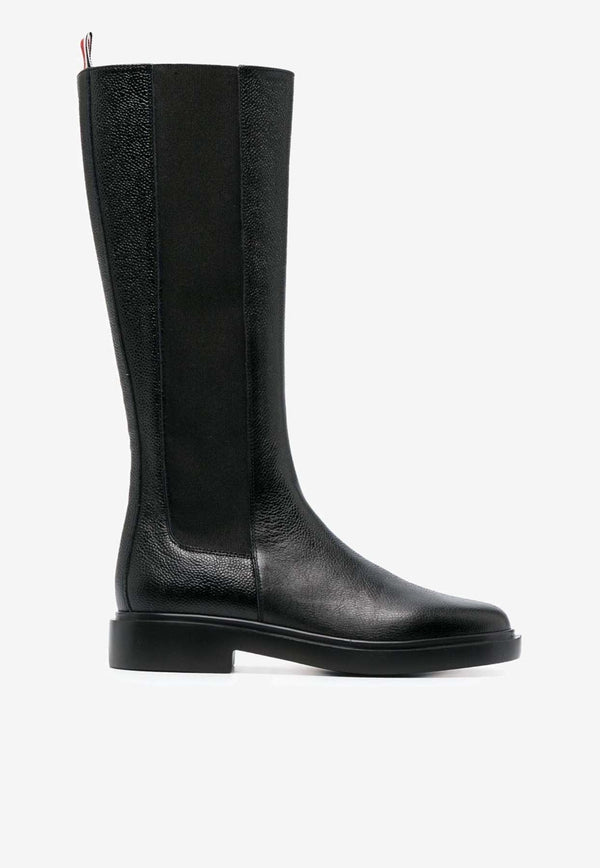 4-bar Stripes Knee-High Chelsea Boots in Grained Leather