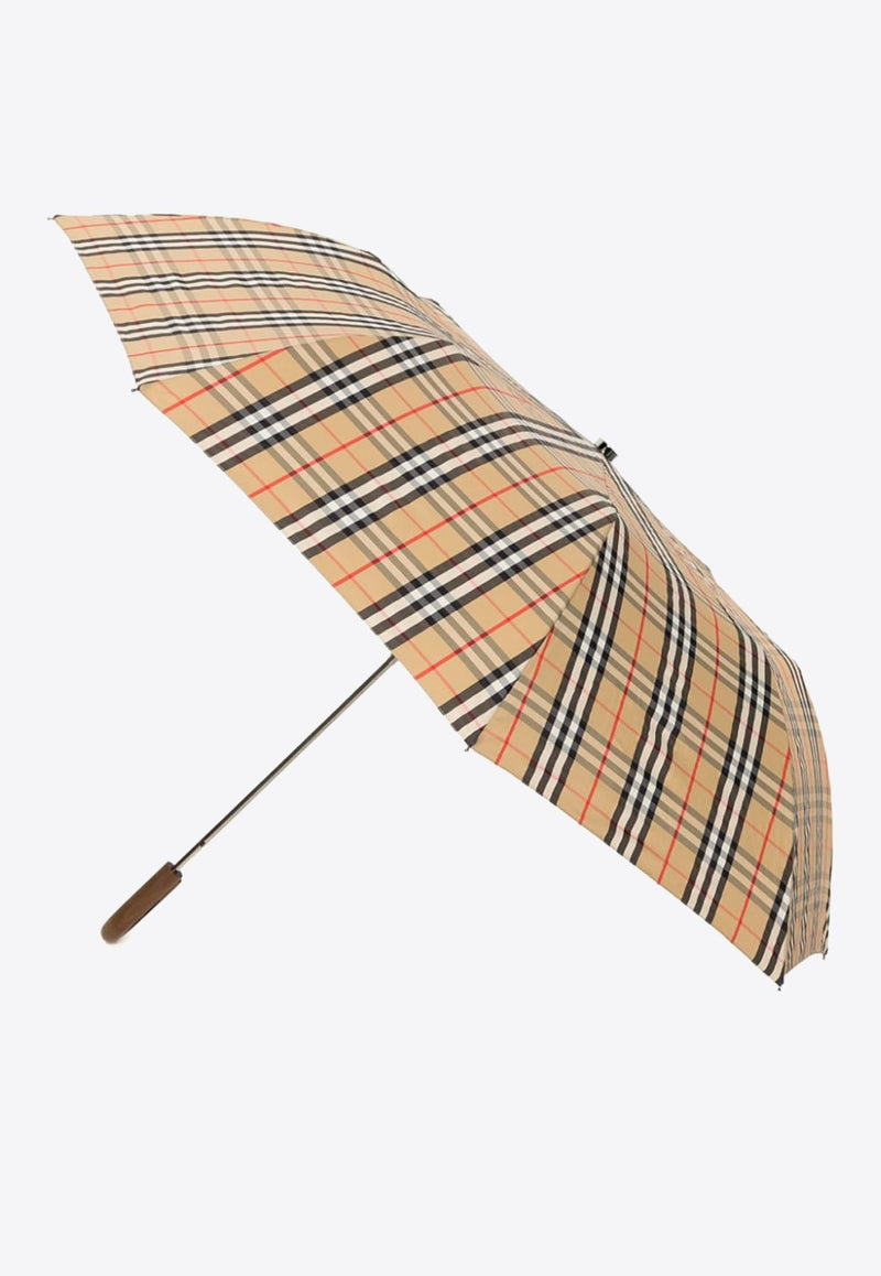 Vintage Check-Pattern Folded Umbrella