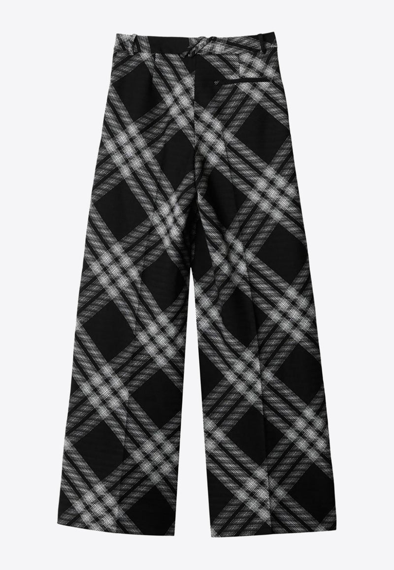 Wide-Leg Checked Pleated Pants