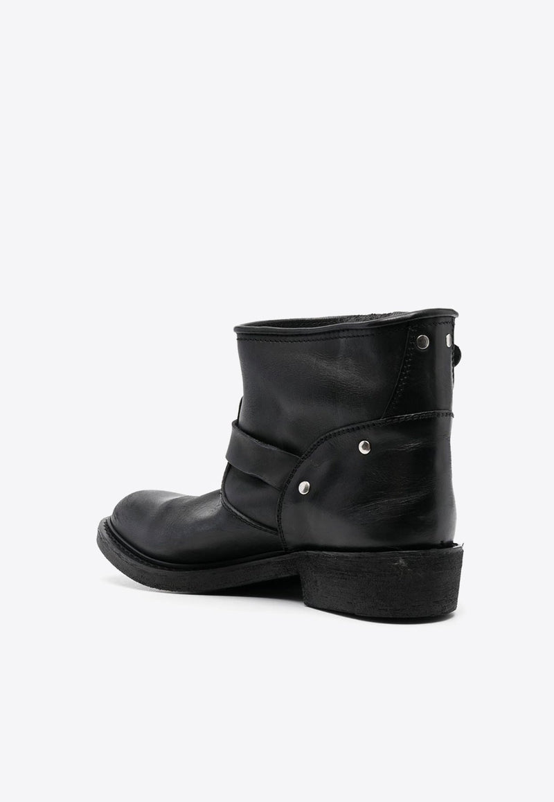 Buckled Leather Ankle Boots
