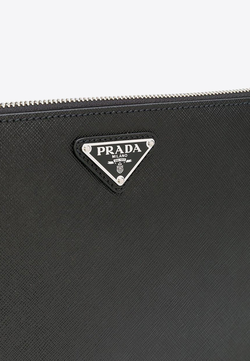 Triangle Logo Leather Clutch Bag