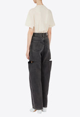 High-Waist Cut-Out Tapered Jeans
