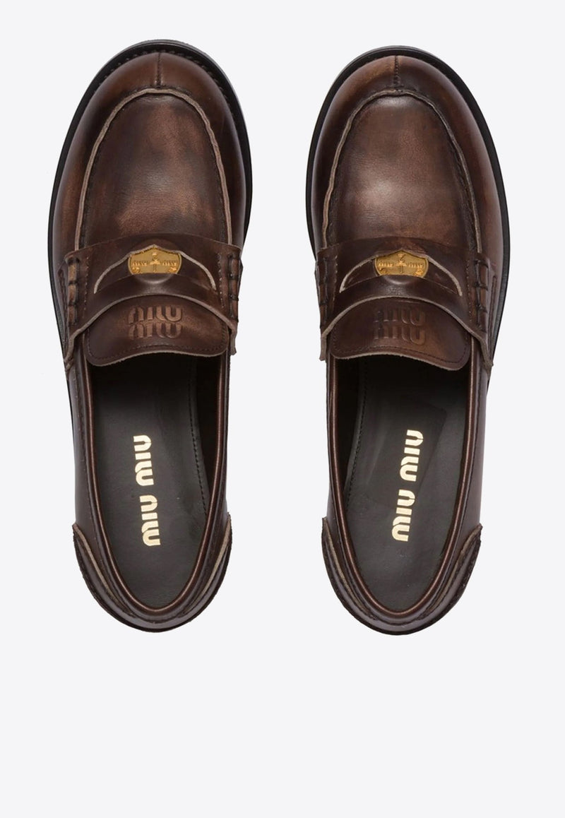 Logo Embossed Calf Leather Loafers
