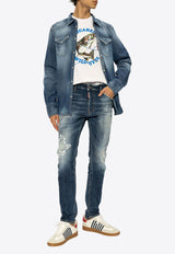 Distressed Slim-Cut Jeans