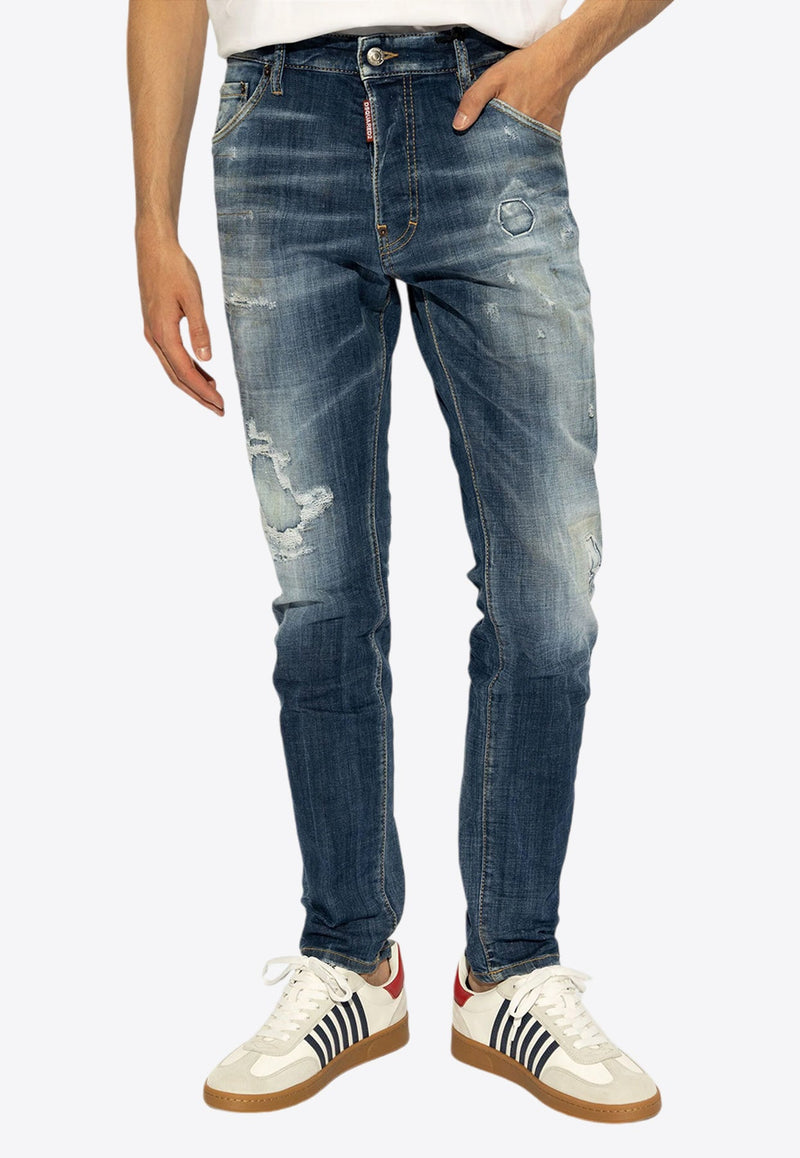 Distressed Slim-Cut Jeans