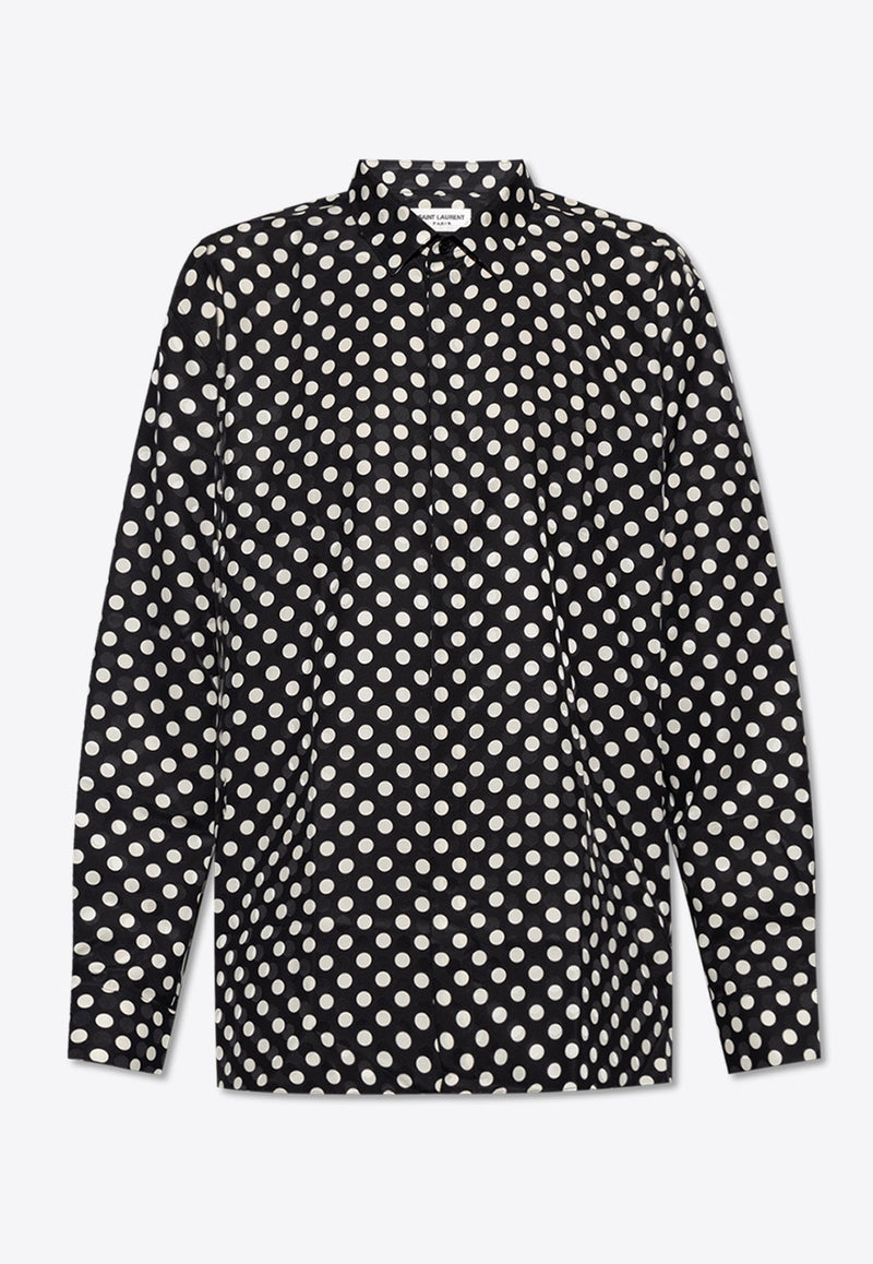 Polka Dot Long-Sleeved Silk Shirt